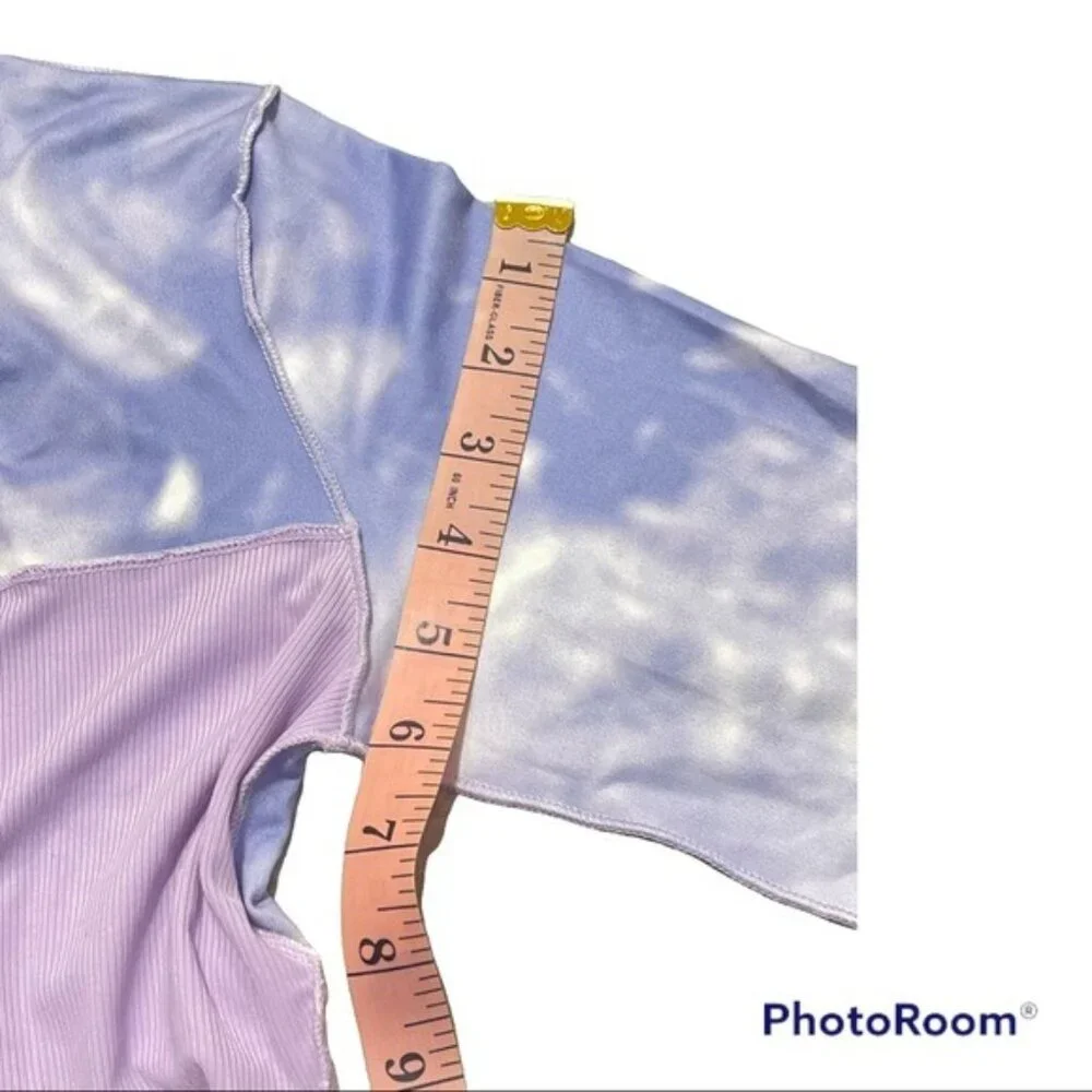 ROMWE Lavender Tie Dye Pajama Short & Longsleeve Crop Top Size Small & Cotton